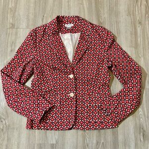 Harold’s Geometric Blazer Red Black White‎ Womens Size 10 Lined Pockets Stretch
